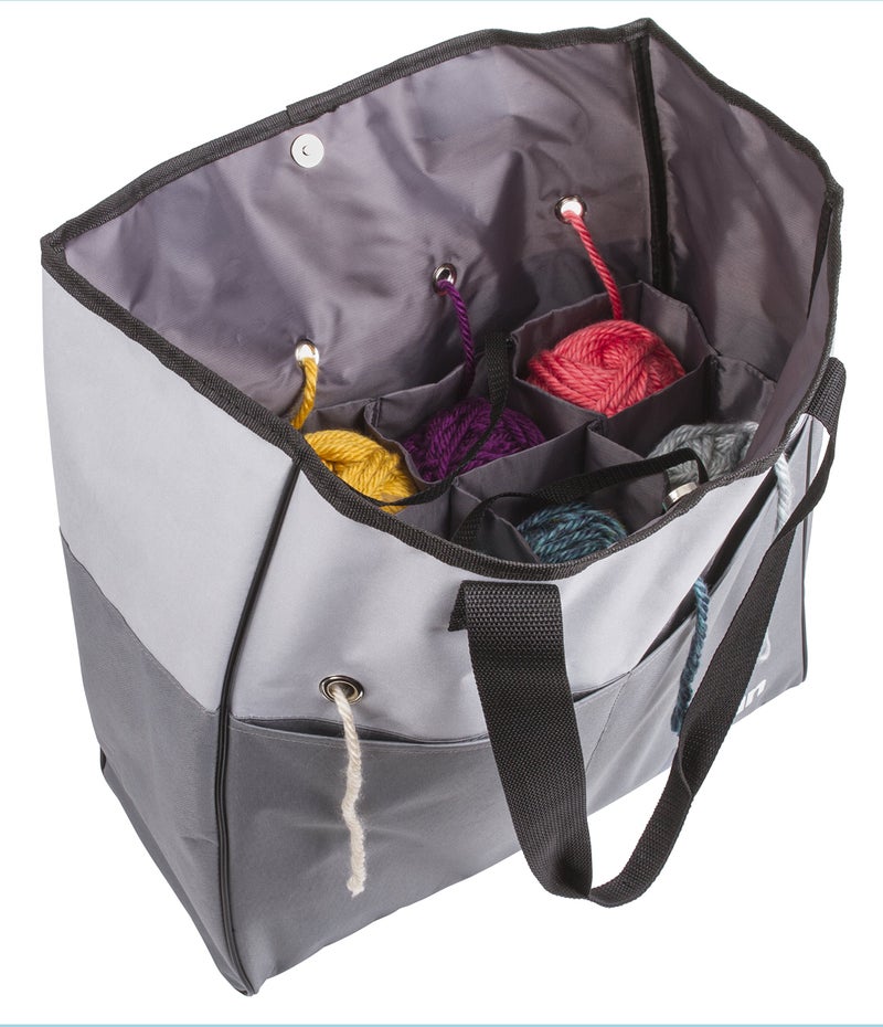 ArtBin 6821AG Yarn Tote, Portable Knitting & Crochet Storage Bag with Lift-Out Yarn Organizer, [1] Poly Canvas Tote Bag, Gray & Black - Image 3